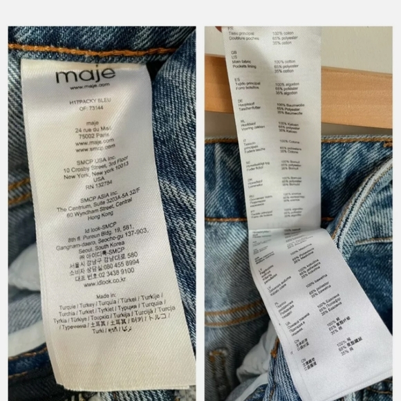 MAJE Packy Straight Cut Two Tone Faded Blue Jeans Gold Zipper FR 34 US 0 - Picture 9 of 12